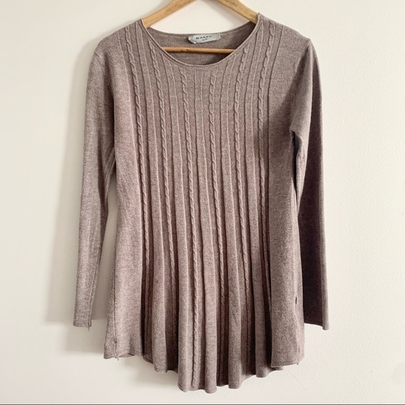 BRIAN BAILEY NWT Cable Knit Sweater Flowy Stretch Scoop Neck Waterfall Peplum - Picture 3 of 13